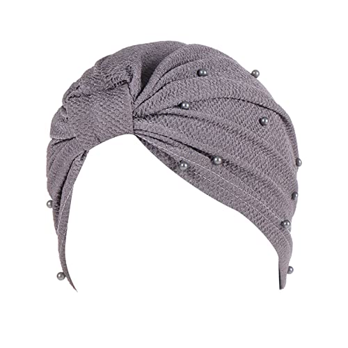 Damen-Stirnbänder mit Perlen, elastisch, einfarbig, bequeme Kappe, große Kappe für Damen, 90er-Jahre-Stirnbänder (b-Grau, M) von Yinguo