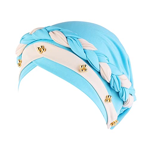 Damen-Stirnband, zweifarbig, mit Perlen, elastisches Stirnband, Kappe, Stirnband, Kappe, Workout, Stirnbänder für Herren (blau-2, M) von Yinguo