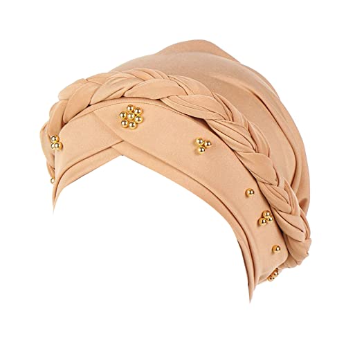 Damen-Stirnband mit reinen Perlen, elastisches Stirnband, Kappe, Stirnband, Kappe für Damen, Gedenktag, Stirnband (A-Khaki, Einheitsgröße) von Yinguo