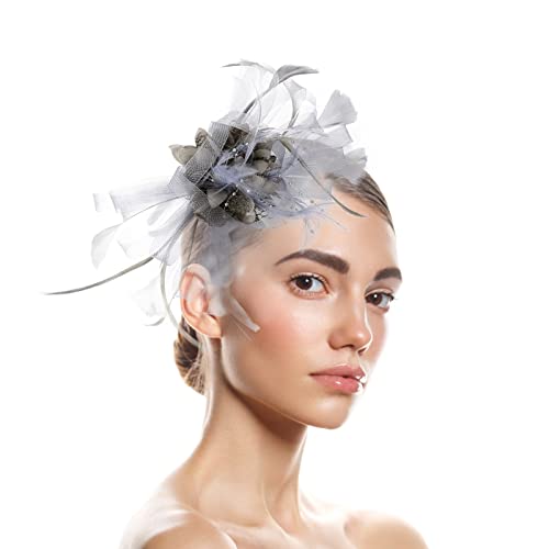 Damen geknotete Stirnband-Hüte für Frauen Fascinatoren Damen Blumenhut für Teeparty, Cocktailball, Hochzeit, Kirche (D-Grau, Einheitsgröße) von Yinguo