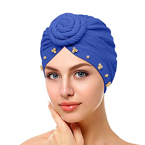 Damenmode, elastisch, einfarbig, bequeme Kappe, Perlen, große Kappe für Damen, Stirnbänder, modisch (c-blau, Einheitsgröße) von Yinguo