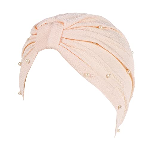 Damenmode, elastisch, einfarbig, bequeme Kappe, Perlen, große Kappe für Damen und Frauen, geknotete Stirnbänder (B-Beige, M) von Yinguo