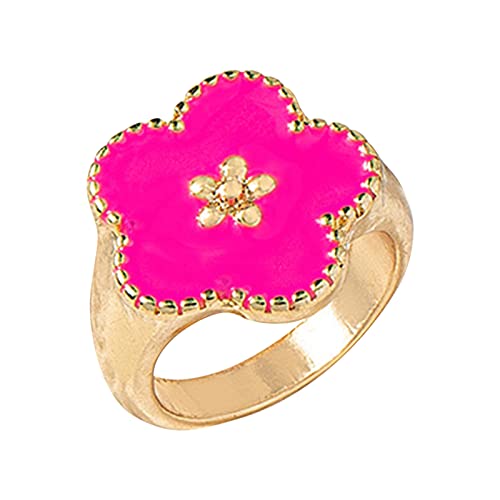 Einfacher, übertriebener bunter Blumen-Ring, niedliches Altersreduzierungs-Zubehör, süßer Ring, Valentinstag-Geschenk-Ringe für Frauen, hot pink, A von Yinguo