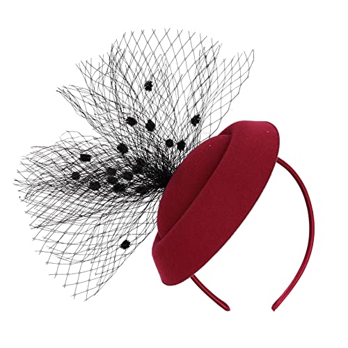 Einfarbige Stirnbänder für Damen, reine Farbe, Mesh, Vintage-Baskenmütze, Kleid, Accessoires (Weinrot #3, Einheitsgröße) von Yinguo