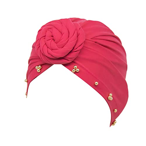 Einfarbiges Damen-Stirnband, Kappe, Perlenplatte, Blume, untere Kappe, Stirnband, weibliches Hundekot-Stirnband (Hot Pink-C, Einheitsgröße) von Yinguo