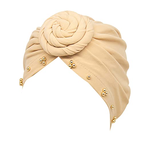 Einfarbiges Damen-Stirnband, Kappe, Perlenplatte, Blume, untere Kappe, Stirnband, weibliches Hundekot-Stirnband (beige-C, Einheitsgröße) von Yinguo
