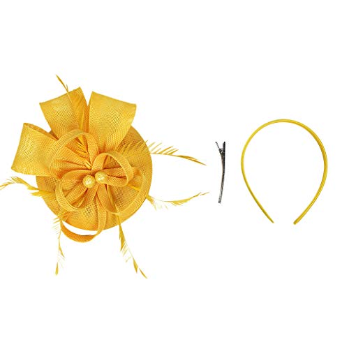 Einfarbiges Draht-Stirnband für Damen, lässiger Fascinator, Haarspange, Kopfschmuck, handgefertigt, Hochzeits-Stirnband (B-gelb, Einheitsgröße) von Yinguo