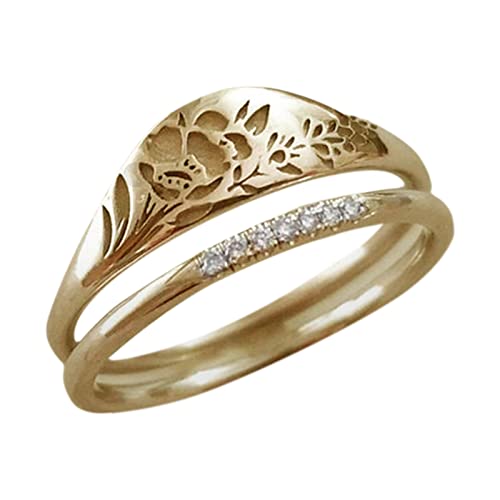 Elegante Frau Einfach Gold Geschnitzt Rose Blume Ring Mode Hohl Ring Geschenk für Frauen Teenager Mädchen Größe 5 11 Ring für Teenager Mädchen, gold, 11 von Yinguo