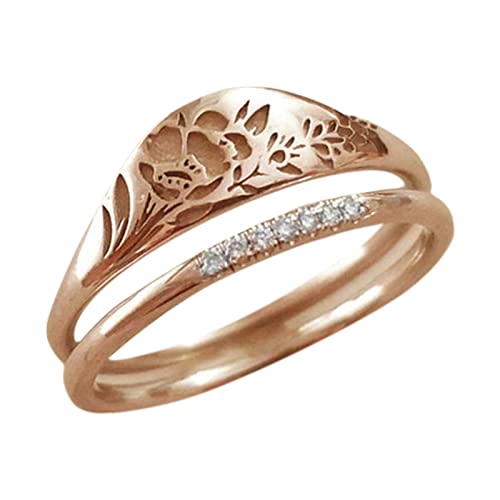 Elegante Frau Einfach Gold Geschnitzt Rose Blume Ring Mode Hohl Ring Geschenk für Frauen Teenager Mädchen Größe 5 11 Ring für Teenager Mädchen, rose gold, 32 von Yinguo