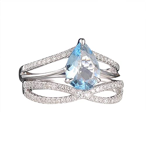 Exquisiter Diamantring Eleganter Strassring Schmuck Ringe Frauen Mode Diamant Blau Zirkon Ringe für Frauen Teen Ringe für Mädchen Alter 14-18, hellblau, 9 von Yinguo