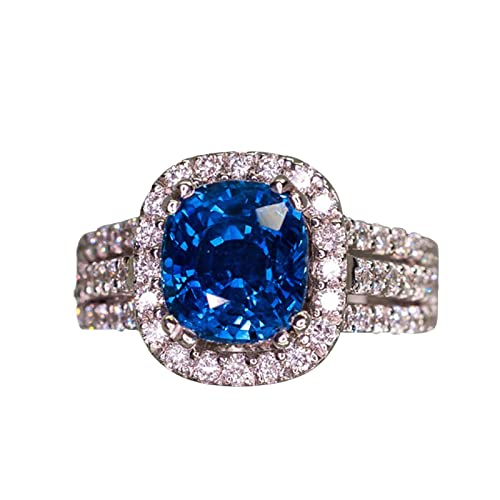 Exquisiter simulierter grüner Edelstein geometrischer Diamantring voller Diamantring Persönlichkeit Retro Trend Ring geometrischer Ring einfach, blau, D von Yinguo