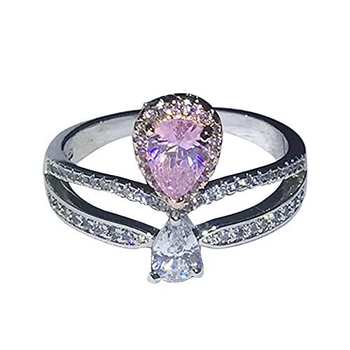 Fashion Exquisite Pink Diamonds Zircon Ring Set for Women Engagement Ring Jewelry Gifts Full Finger Rings for Women, rose, 7 von Yinguo