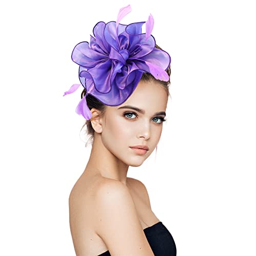 Haarband-Wickelmützen für Damen, Fascinatoren, Damen, Pillbox, Blumenhut für Teeparty, Cocktailball, Hochzeit, Kirche (C-Lila, Einheitsgröße) von Yinguo