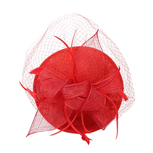 Haarreif, niedliches Haar, lässiger Clip, Kopfschmuck, Hut, groß, Hochzeit, handgefertigt, Fascinator, Damen-Stirnband (Rot #2, Einheitsgröße) von Yinguo