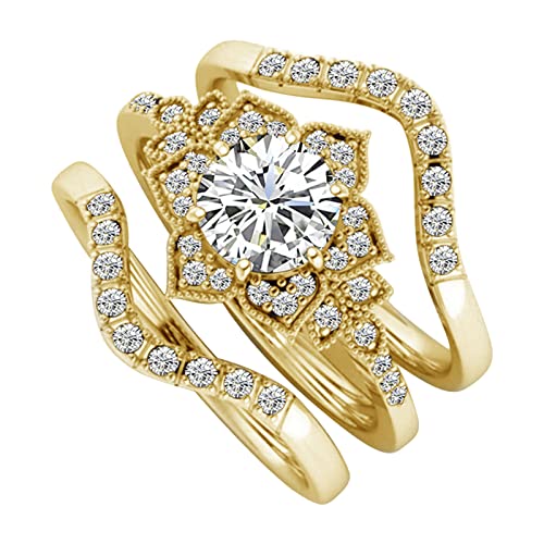 Harzringe Set Mode Damen Ring Set Damen Kristall Ringe Set Frauen Mode Zirkonia Schnitzerei Retro Ringe Set Herren Sprossen, gold, 32 von Yinguo