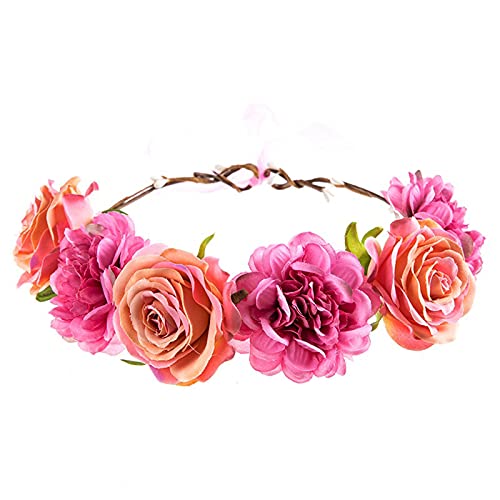 Herren Schweißband Haarband Haarband Stirnband Kranz Blume Krone Damen Stirnband (C-Hot Pink, Einheitsgröße) von Yinguo