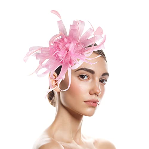 Herren Schweißband für Kopfhüte für Frauen Fascinators Damen Blumenhut für Teeparty Cocktail Ball Hochzeit Kirche (f-Pink, Einheitsgröße) von Yinguo