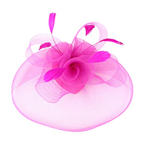 Herren Workout Schweißbänder Fascinator Hüte für Frauen Hut Stirnband und ein Gabelclip Tea Party Kopfbedeckung (Hot Pink-C, Einheitsgröße) von Yinguo