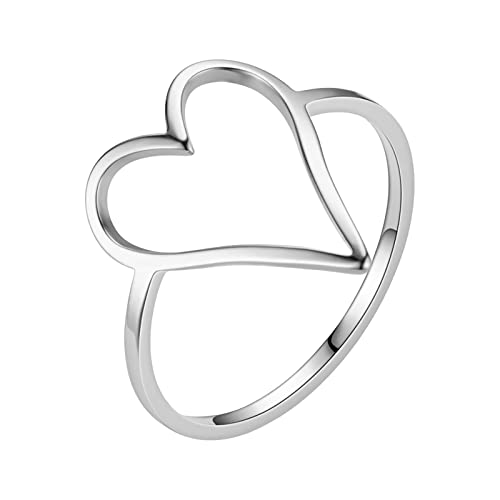 Herzförmiger Ring aus Titanstahl, einfarbig, Edelstahl, Herzform, für Herren, silber, 36 von Yinguo