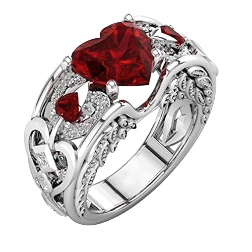 Herzform Diamant Zirkon Frauen Mode Trend Voller Diamant Zirkon Ring Damen Schmuck Diamant Ringe für Frauen Größe 5 11 Damen Daumen Ring, rot, 36 von Yinguo