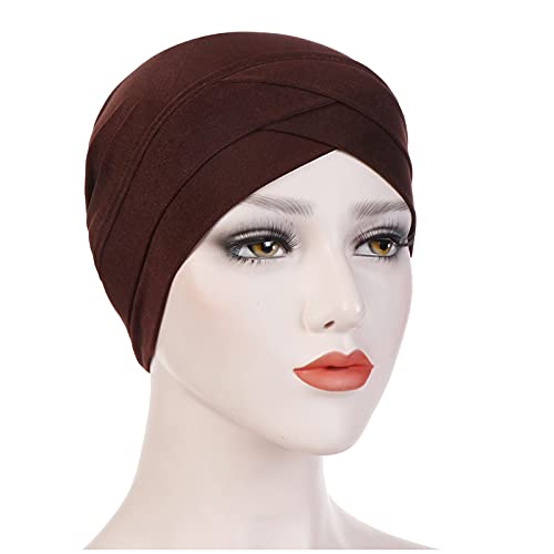 Hut Indischer Stoffhut Muslimischer Turban Kristall Leinen Stretch Stirn Frauen Bottoming Hat Baseball Caps 47' Marke (Braun #2, Einheitsgröße) von Yinguo