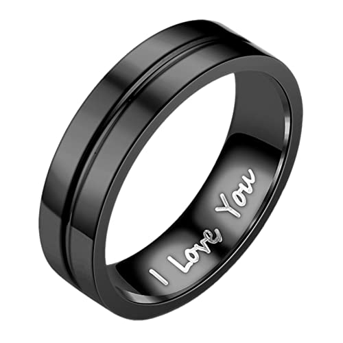 I Love You Edelstahl Schwarz Sandgestrahlte Ringe Eheringe für Frauen Ringe für Männer Milchringe Geometrie Ringe Größe 5 13 Niedliche Ringe für Mädchen, Schwarz , 34 von Yinguo