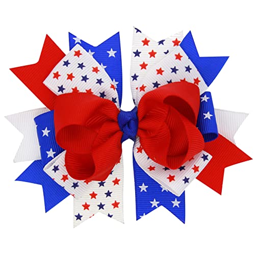 Independence Day Mädchen Kinder Schleife Haarnadel Außenhandel American National Day Patchwork Farbe Schleife Ente Mund Clip Kinder Haarkreide (Blau, Einheitsgröße) von Yinguo