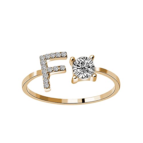 Jewelry Letters Damen-Ring mit Buchstaben 26 und modischem Öffnungsring mit Diamantringen, kleiner Ring, F, Einheitsgröße von Yinguo