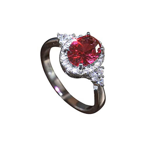 Klassischer roter Edelstein Ring mit europäischen und amerikanischen Micro Set Zirkon Mode Frauen Ring Ringgrößen Set, rot, D von Yinguo