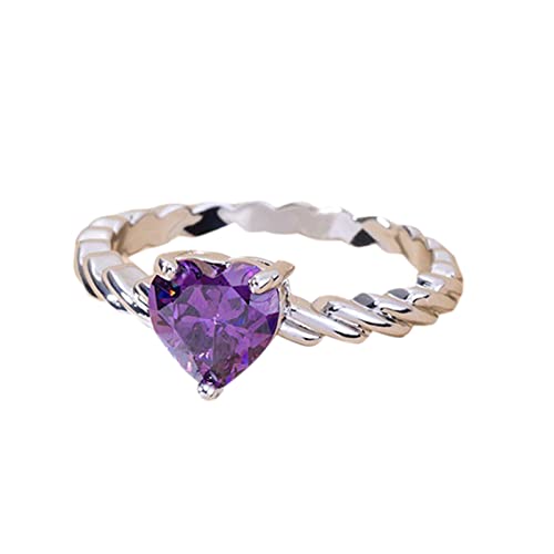 Kostümringe für Damen, Größe 9, herzförmig, violett, Zirkonia, luxuriöser Schmuck, Versprechen, Verlobung, Ehering, Eichelringe, violett, 34 von Yinguo