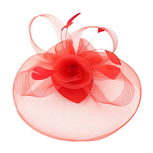 Little Headbands Fascinator Hüte für Frauen Hut Stirnband und ein Gabelclip Teeparty Kopfbedeckung (2-Rot, Einheitsgröße) von Yinguo