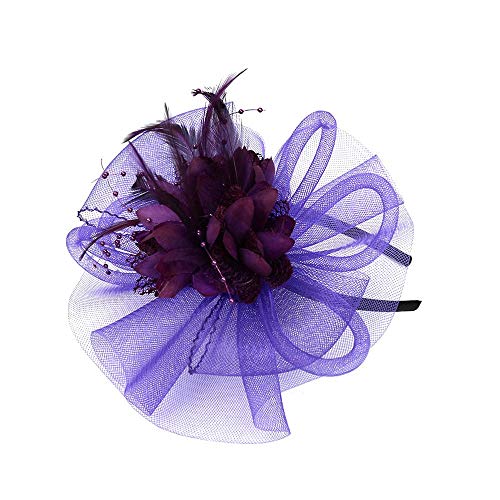 Mädchen Stirnband Fußball Bänder Fascinator Mode Federn Hochzeit Mesh Party Y Hut Frauen Stift und N Baseballkappen (Lila - 2, Einheitsgröße) von Yinguo