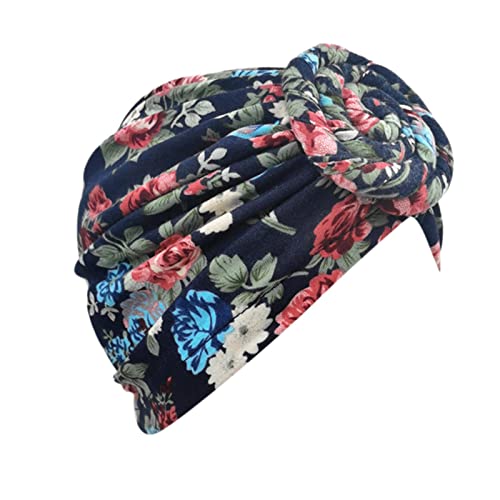 Metall Haarband für Herren Kopfhut Kappe Ethno Bohemian Floral Hair Cover Wrap Turban Kopfbedeckung Turban Kappe Geknotete Weiche Stirnbänder Frauen (Dunkelblau, Einheitsgröße) von Yinguo