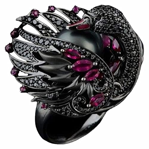 Modischer Damen-Ring mit weißen Schwanenperlen, Retro-Stil, klassischer Ring, Schmuck, kleiner Ring, Schwarz , C von Yinguo