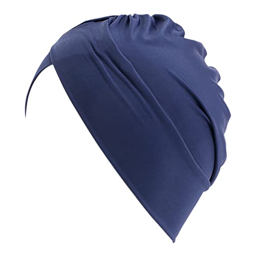 Muslimischer Turban für Damen, einfarbig, Haarhaube, Kopftuch, Wickeltuch, Jungen, Haarband (C-Navy, Einheitsgröße) von Yinguo