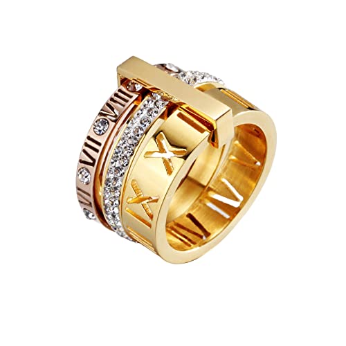 Nachrichten Mode Stapelbare Ringe Schmuck Intarsien Zirkon Edelstahl Römische Ziffer Ring Frauen Teens Ringe für Mädchen, F, Einheitsgröße von Yinguo