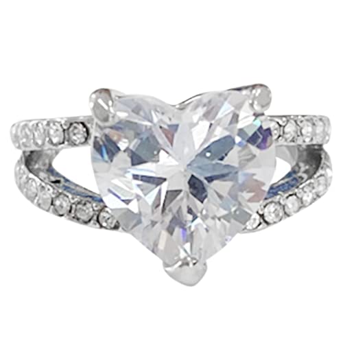 Neuer eingelegter herzförmiger Diamantring Modischer europäischer und Damen-Ring klassischer Ohrring Temperament süßer leichter Luxusring schöne Ringe für Teenager-Mädchen, weiß, 36 von Yinguo