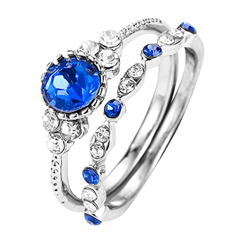 Niedlicher Schmuck Damen Verlobungsring 2-teiliges Set Geschenksets Antragsring Silber Braut Ring Retro Verlobung Braut Ring Versprechen Ring Geschenk Verlobte Freundin Familie Größe Ringe, blau, 9 von Yinguo