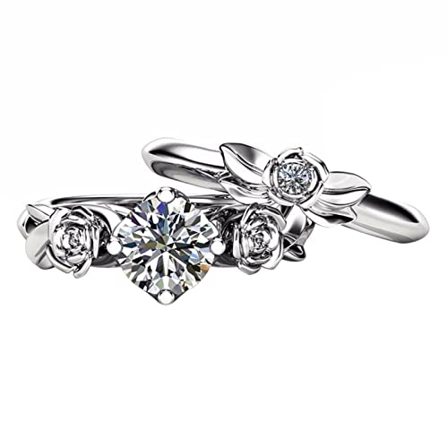 Pfirsich Herz Set mit Zirkonia Neuer Ring Wassertropfen Diamant Damen Ring Kreatives Paar Dünne Ringe für Frauen, gold, G von Yinguo