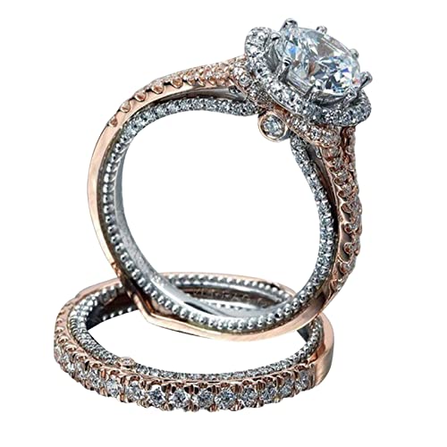 Promise Ringe Roségold Runde Farbe Set Ring Ehering Set Diamant Verlobungsring Witzige Ringe, silber, 36 von Yinguo