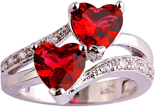 Regenbogen Ring Mädchen Doppelter Verlobungsring Ewiger Ring Damen Herz Ringe Semi Colon Edelstahl Ring, rot, 9 von Yinguo