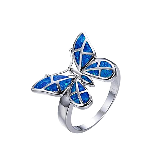 Retro Farbe Schmetterling Form Zirkon Ringe Frauen Mode Trend Voller Schmetterling Ring Damen Schmuck Diamant Ringe für Frauen Größe 5 11 Mehrere Ringe, blau, 34 von Yinguo
