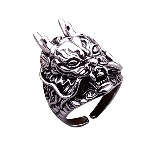 Retro Old New Dragon Head Ring Männliche Persönlichkeit Domineering Dragon King Zeigefinger Offener Ring Herren Ringe Verstellbar, silber, Einheitsgröße von Yinguo