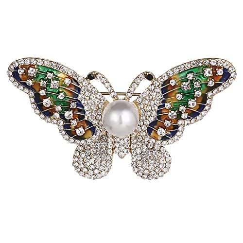 Revers Legierung Diamant Tropfen Öl Glasur Schmetterling Volldiamant Schmetterling Brosche Mode Perle Kaktus Corsage Damen Anzug, Mantel, Brosche Schmuck, 1 Stück (Mintgrün #4, Einheitsgröße), von Yinguo