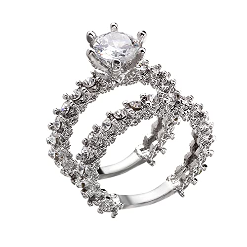 Ring, verstellbar, 2 Stück, Diamant-Ring, zartes Design, leichter Luxus-Ring, neuer kreativer Ring, kann gestapelt werden, um Frauen Mode Ring US 5 6 7 8 9 10 11 12, silber, 9 von Yinguo
