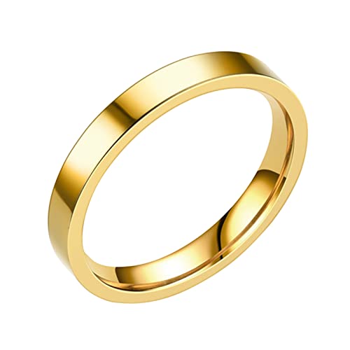 Ring Einfache 3 mm Edelstahl Solide Ringe Eheringe für Damen Ringe für Männer Glatte Ringe Geometrie Ringe Größe 6 13 Herren Ringe Set, gold, 36 von Yinguo