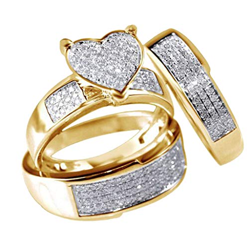 Ring-Set für Damen, Schmuckring, goldfarben, Sz610, gelbes Herz, Hochzeit, 3 Stück/Set, weiße gefüllte Ringe, Vintage-Ringe, gold, 36 von Yinguo