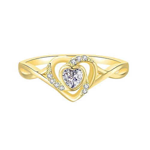 Ringe Mädchen Herz Ring Liebe Strass Ring für Frauen Liebe Hohl Strass Ring, gold, 5 von Yinguo