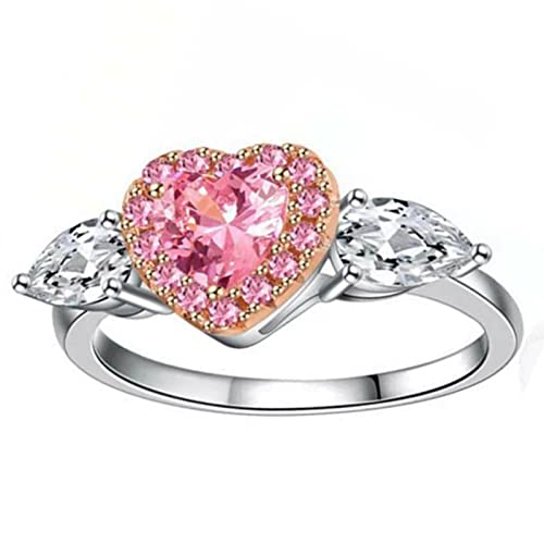 Schmuck Luxus Ring Hochzeit Stein Handarbeit Geschenk Schliff Verlobung Weiß Ringe Vintage Ringe Herren, rose, 9 von Yinguo