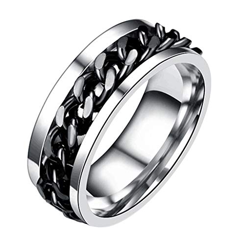 Skaterringe Ring Edelstahl Kette Hochzeit Spin Stahl Titan Band Punk Herren Drehbares Zubehör Kristall Ringe Set, Schwarz , xxxl von Yinguo